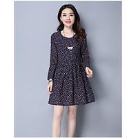 Sign 2017 spring new large size women#39;s national wind printing cotton long-sleeved dress