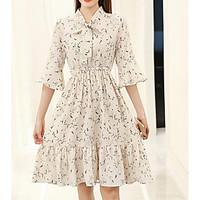 sign spring new small fresh floral chiffon dress trumpet sleeve dress  ...