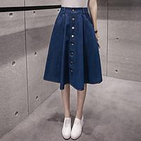 Sign Korean yards long section was thin single-breasted denim high waist skirts big skirt