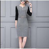 Sign 2016 Winter new Korean version of Slim woolen stitching bottoming dress fashion A-line skirt pocket