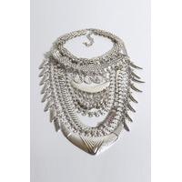 Silver Spike Coin Statement Necklace