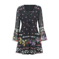 Sistaglam by Lipstick Boutique Daisy Floral Print Lace-Up Dress