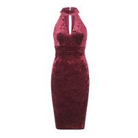 Sistaglam by Lipstick Boutique Roxanne Velvet High Neck Bodycon Dress in Berry