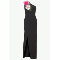 Sistaglam by Lipstick Boutique Delia One Shoulder Floral Embroidered Maxi Dress in Black