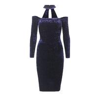 Sistaglam by Lipstick Boutique Jessy Velvet Choker Bardot Midi Dress in Navy