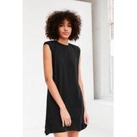 Silence + Noise Rolled Cuff Shoulder Pad Muscle Tee Dress, BLACK