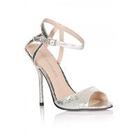 silver metallic strap peep toe heels