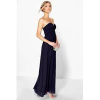 Sia Mesh Rouched Plunge Maxi Dress - navy