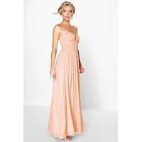 Sia Mesh Rouched Plunge Maxi Dress - blush