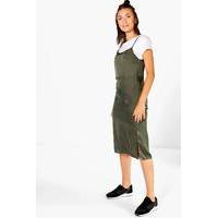 silky midi slip dress khaki