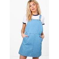 Side Pocket Denim Pinafore Dress - mid blue
