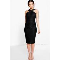 Simonne Stripe Mesh Midi Dress - black