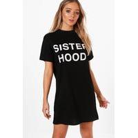 Sisterhood Slogan T-Shirt Dress - black