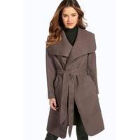 Sinead Belted Shawl Collar Coat - mocha