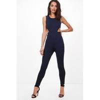 Side Cut Out Skinny Leg Jumpsuit - navy
