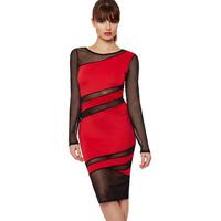 Simone Mesh Bodycon Party Dress - Red