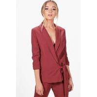 side tie tux woven lined blazer terracotta