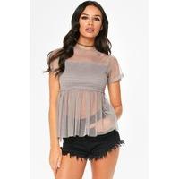 Simone Taupe Mesh Frill Top