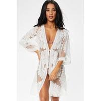 Simone White Crochet Mesh Detail Kimono