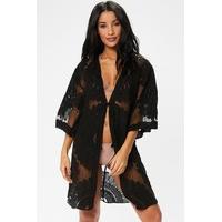 Simone Black Crochet Mesh Detail Kimono