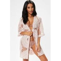 Simone Pink Crochet Mesh Detail Kimono