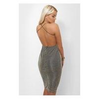 silver shimmer cross back bodycon dress