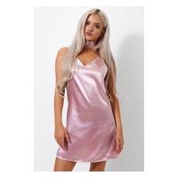 Siasa Pink Satin Choker Slip Dress