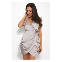 Silver Satin Backless Wrap Dress