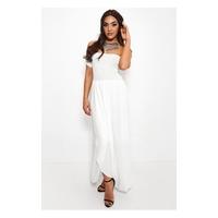 Sissi White Front Split Bardot Dress