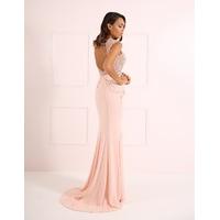 SIREN - Pink Floor Length Dress with Beaded Bodice and Open Back