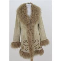 Size M, beige suede coat with shearling collar