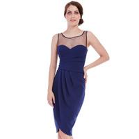 Side Pleated Midi Dress with Split Detail - Navy