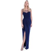 Side Pleated Maxi Dress with Split Detail - Navy