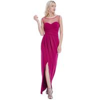Side Pleated Maxi Dress with Split Detail - Magenta