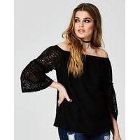 Simply Be Lace Fluted Sleeve Bardot