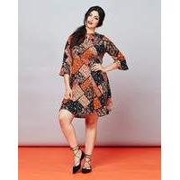 Simply Be Fluted Sleeve Print Dress