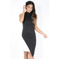 Silena Turtle Neck Contrast Panel Wrap Dress