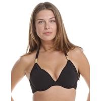 Simona Padded UW Retro Style Halter with Gold Sliders - Black