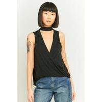 silence noise violet mock neck surplice top black