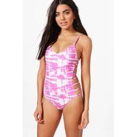 side detail tie dye swimsuit pink