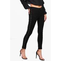 Side Lace Up Skinny Jeans - black