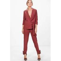 side tie hem tailored woven trouser terracotta