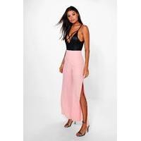 side split chiffon wide leg trouser blush