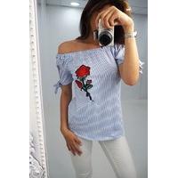 Sicily bardot floral embroidered tie sleeve top
