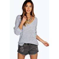 Side Split Step Hem Marl V Neck Jumper - silver