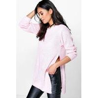 Side Split Moss Stitch Tunic Jumper - pink