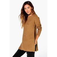 Side Split Moss Stitch Tunic Jumper - camel