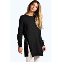 Sicle Split Moss Stitch Tunic Jumper - charcoal