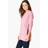 Sicle Split Moss Stitch Tunic Jumper - antique rose