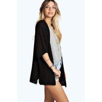 side split loose knit batwing cardigan black